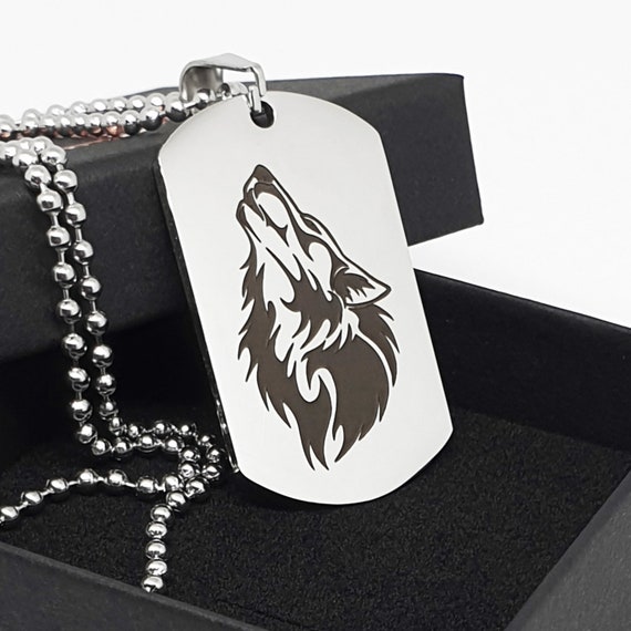 Mens Personalized Dog Tag Necklace With Engraved Wolf Perfect Gift for Your Men Etsy Australia