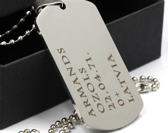Collar con placa de identificación personalizada para hombre, placa militar grabada de acero inoxidable, regalo de identificación personalizado para él.