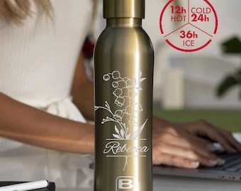 Custom Birth Month Flower Water Bottle Engraved Bridesmaid Gift Insulated Thermal Flask Women Thermos