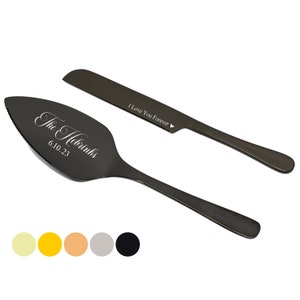 Personalized Black Cake Cutting Set for Weddings Server and Knife, Engraved Cake Cutter Serving Set for Bridal Shower Wedding Gift