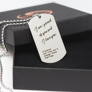 Stainless steel necklace for men I am proud of you, custom men necklace personalized, men dog tag necklace
