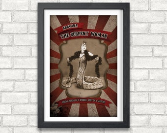 Aravana The Serpent Woman - Freak Show & Circus Poster