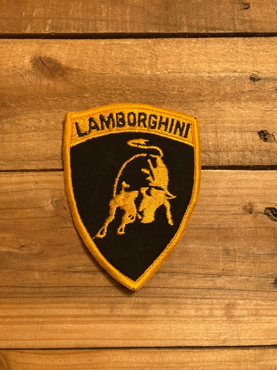 PTC87 Patch Brodé Thermocollé : Logo Lamborghini Largeur Environ 7 Cm Hauteur Environ 8 Cm