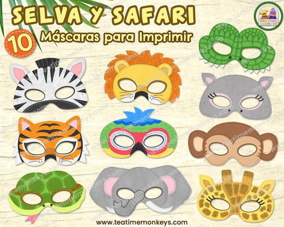 Máscaras de animales de papel para niños // paquete de 10 -  México