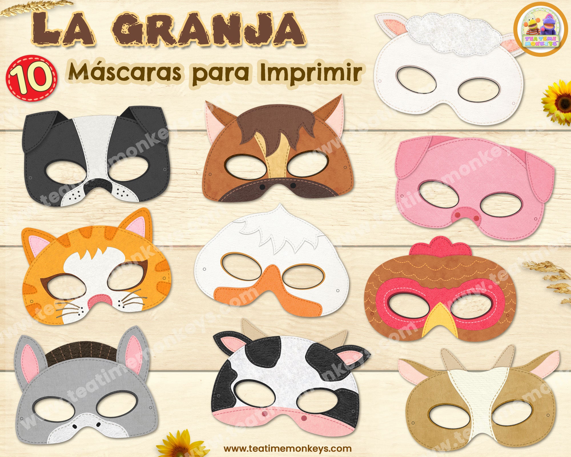 Moldes de MÁSCARAS INFANTILES de animales para imprimir