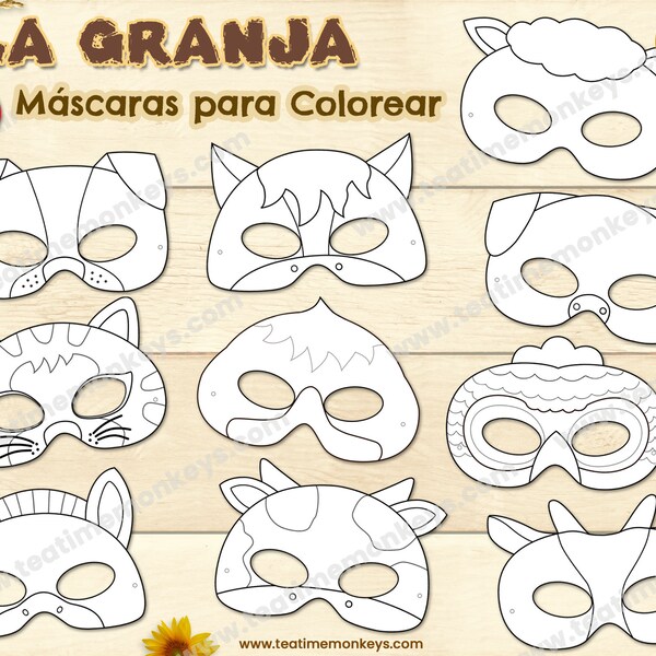 ANIMALES de la GRANJA - DIEZ Máscaras para Imprimir y Colorear