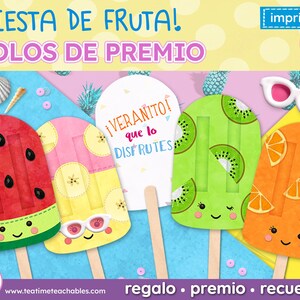 Polos Helado FRUTA| Recuerdos de fiesta en ESPAÑOL | Invitaciones para fiestas | Recompensas motivacionales | Regalos fin de curso | PDF |