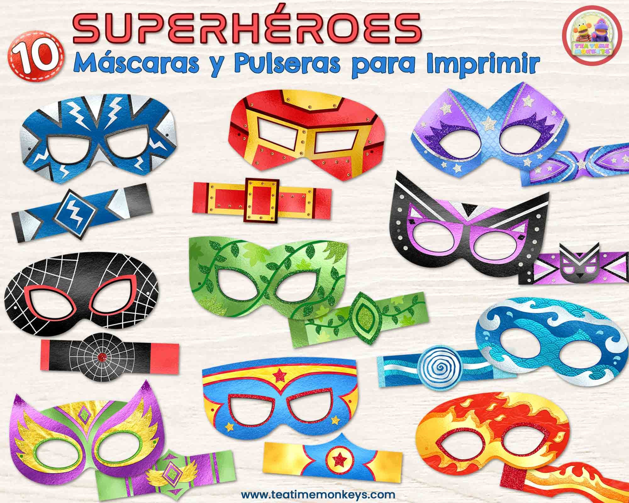 SUPERHÉROES Máscaras para Niños DIEZ Máscaras y Muñequeras