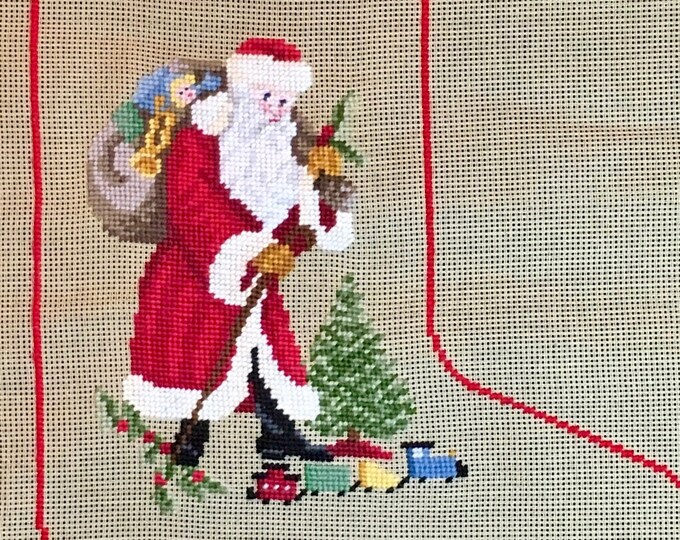 Preworked Needlepoint Christmas Stocking Antique Santa 2 Etsy