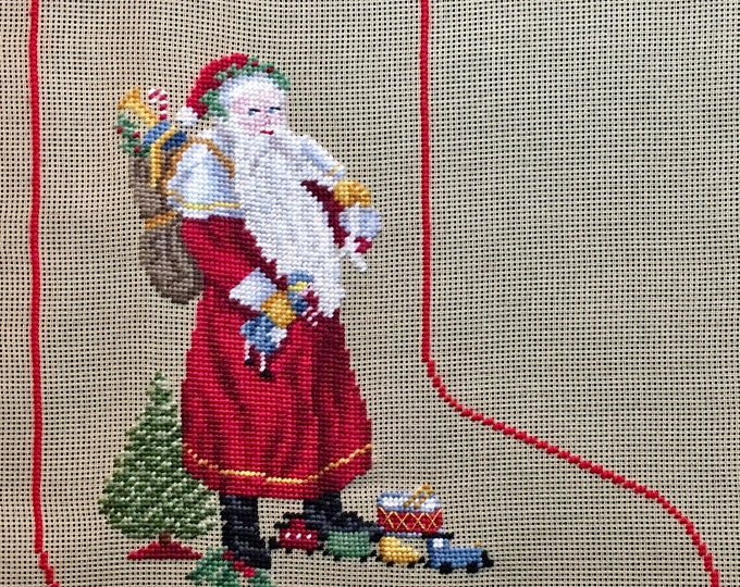 Preworked Needlepoint Christmas Stocking Antique Santa 3 Etsy