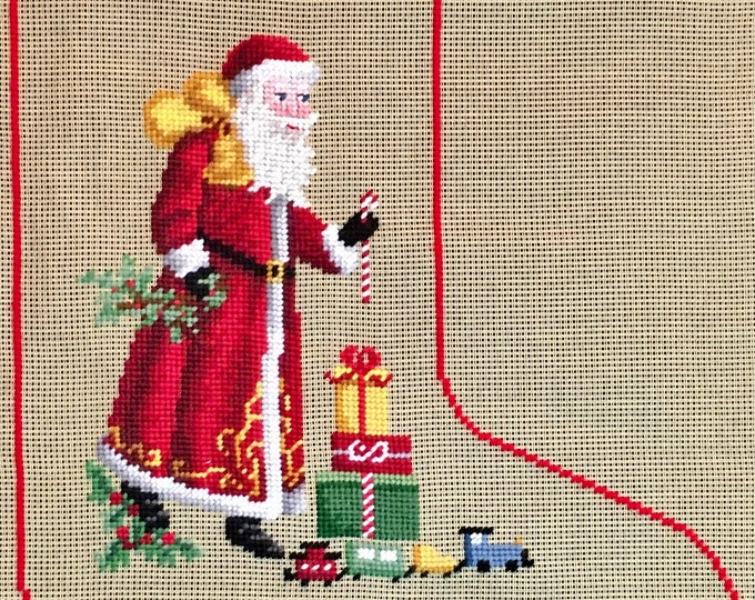 Preworked Needlepoint Christmas Stocking Antique Santa 4 Etsy