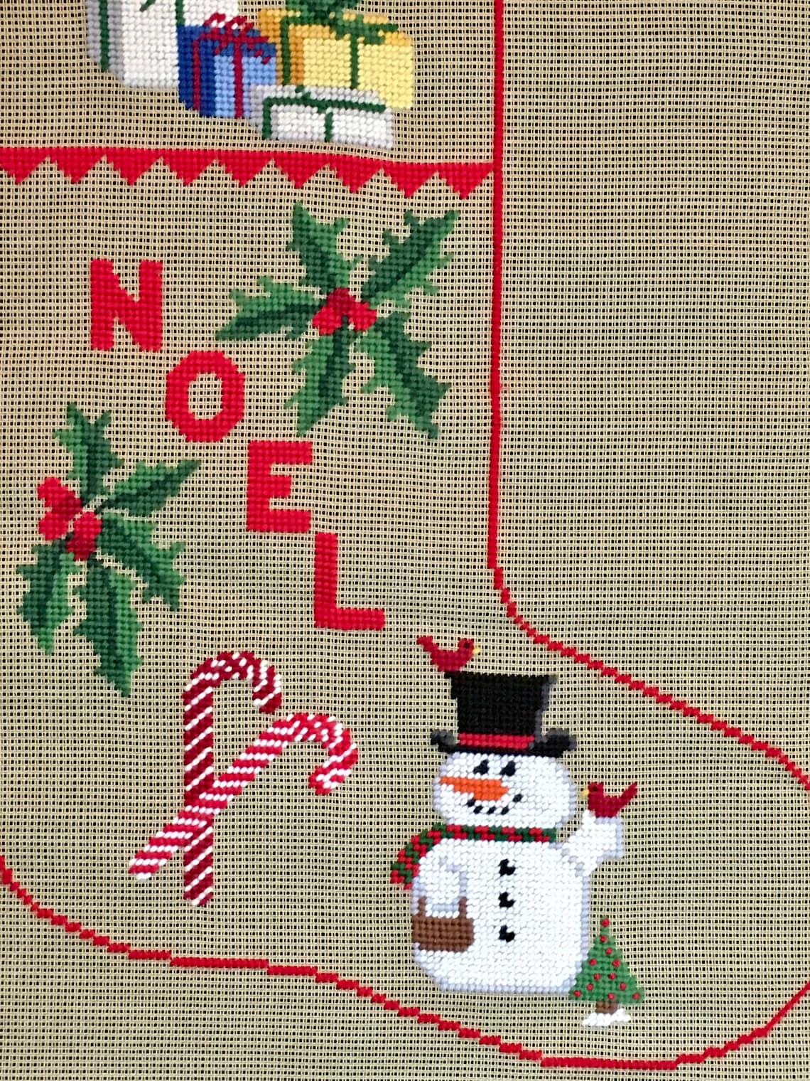 Needlepoint Preworked Christmas Stocking Noel Snowman Etsy