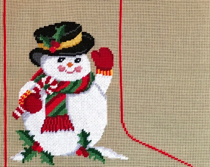 Needlepoint Christmas Stocking Preworked Canvas Snowman Etsy