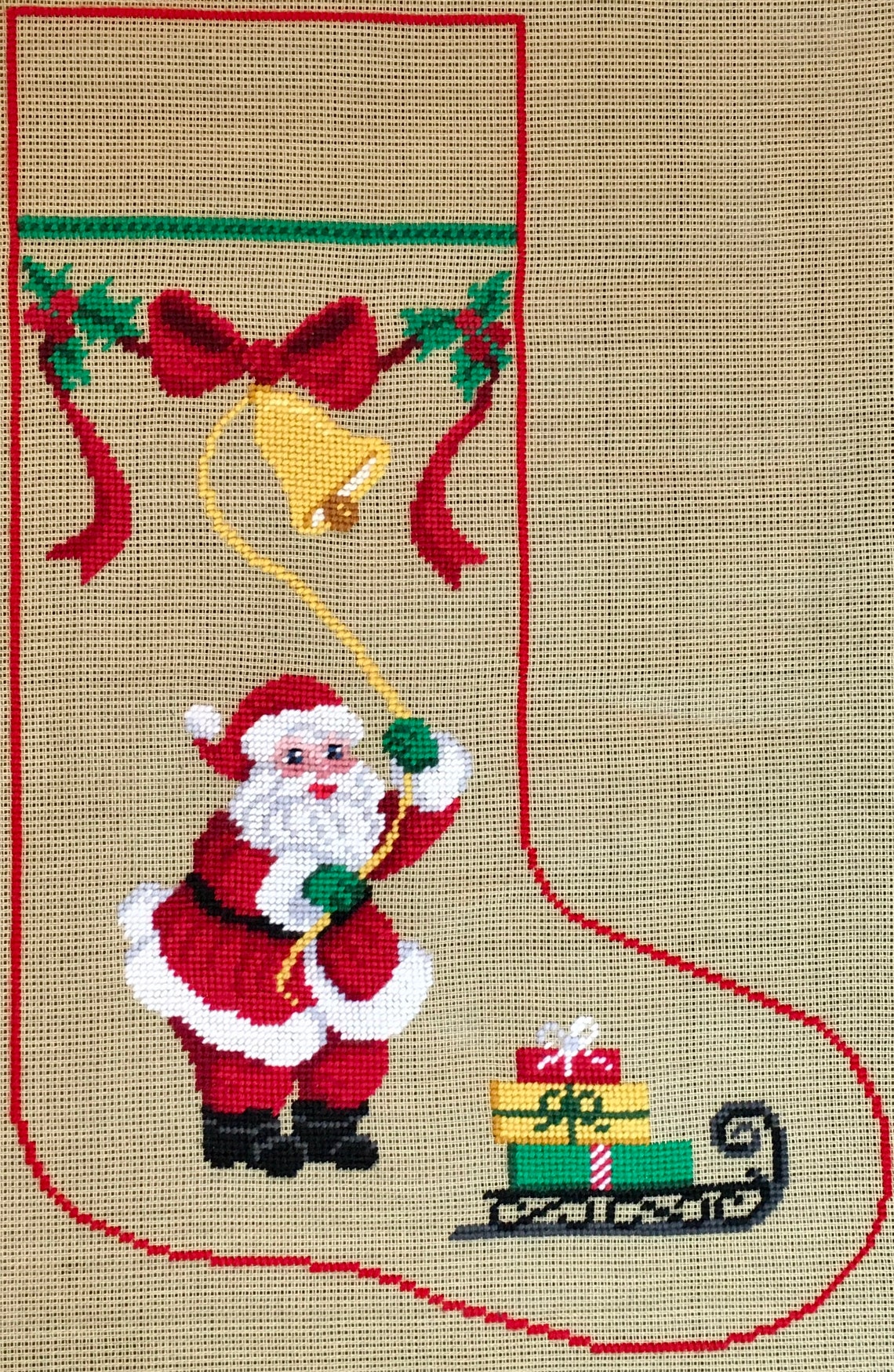 Needlepoint preworked Christmas Stocking Santa Etsy