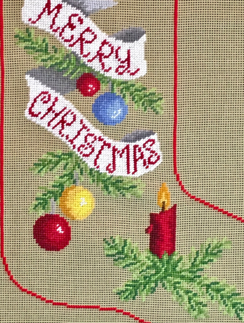 Needlepoint Christmas Stocking Preworked Etsy
