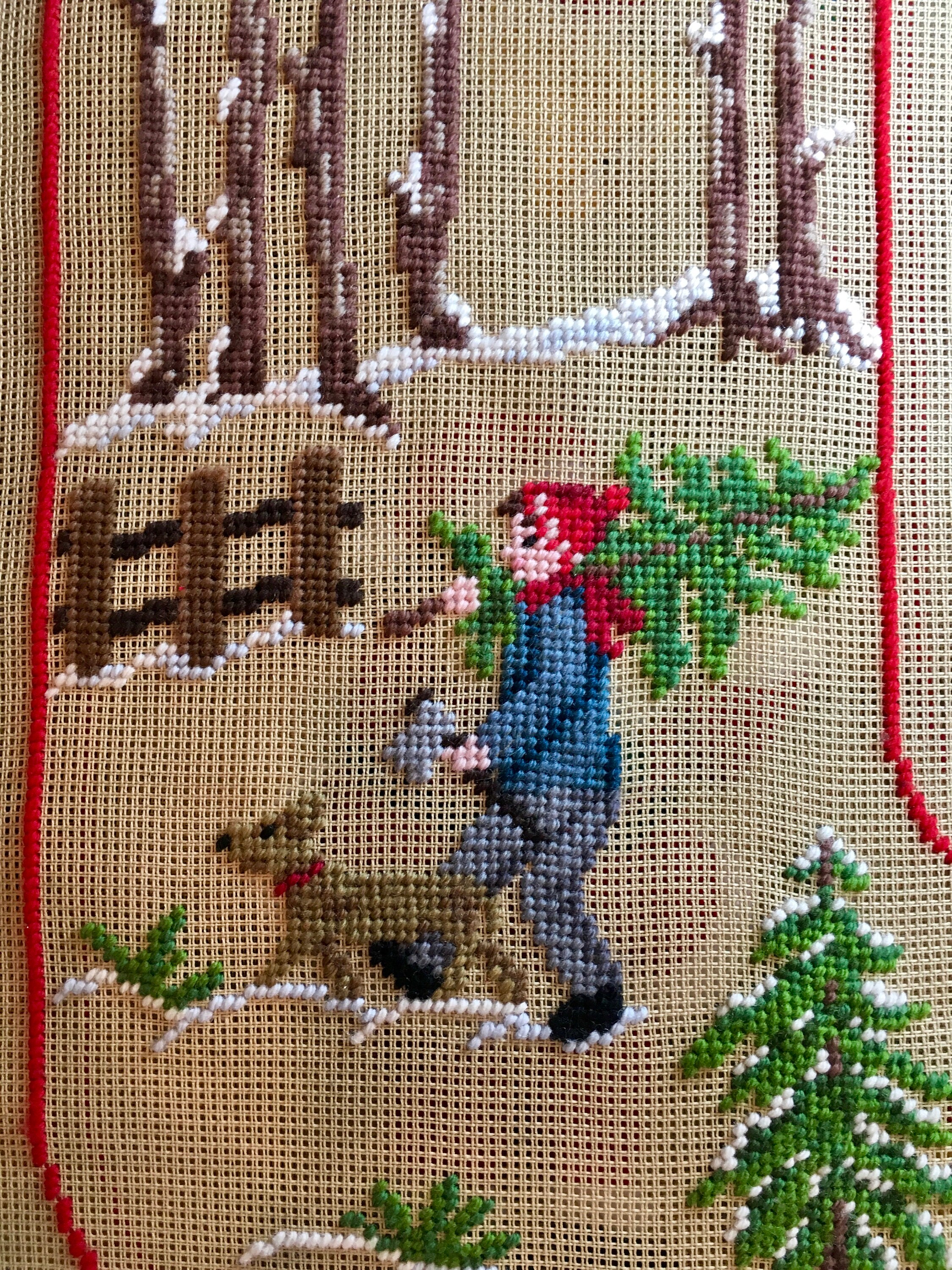 Needlepoint Christmas Stocking Boy With Tree Preworked Etsy