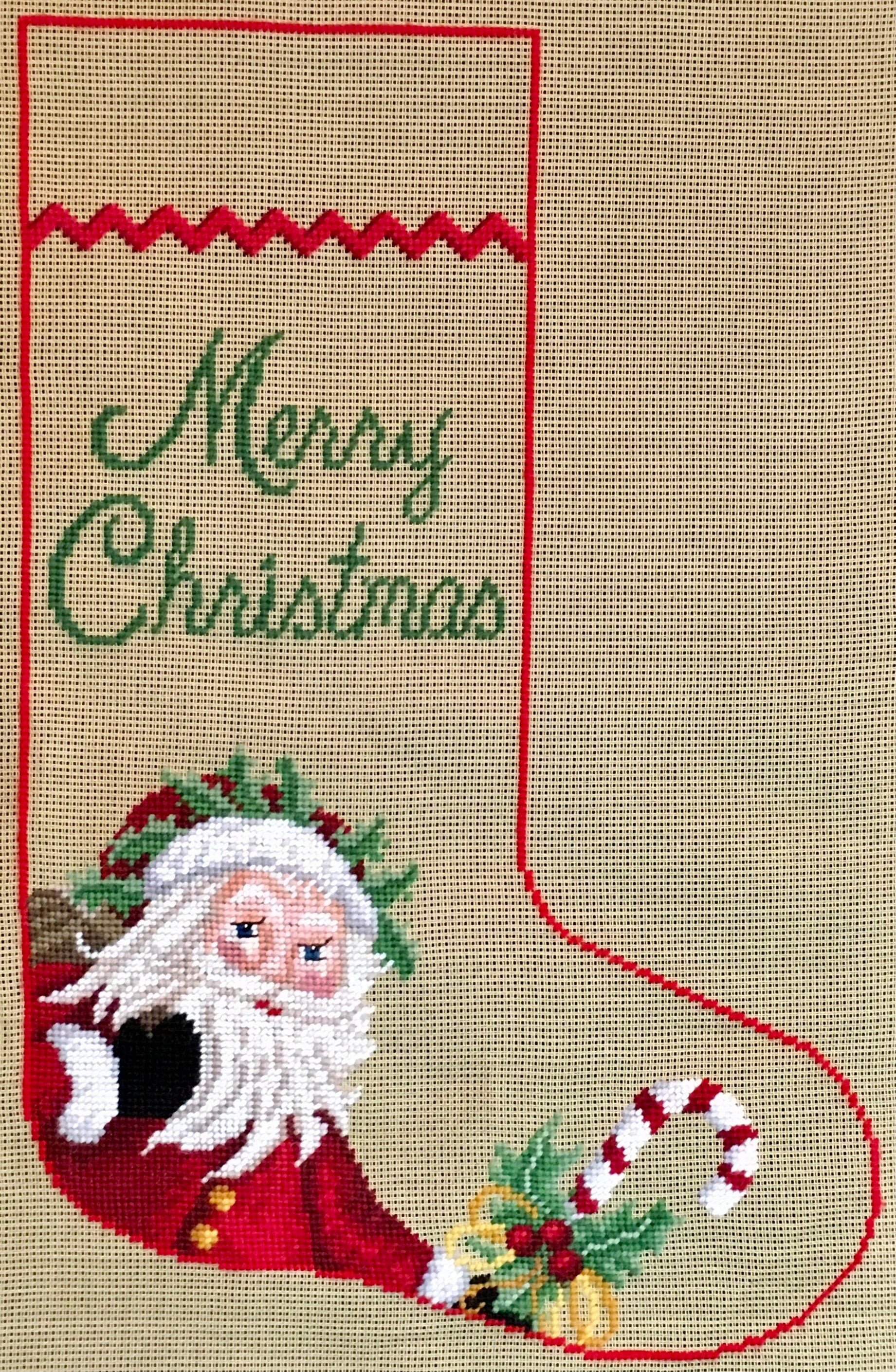 Needlepoint preworked Christmas Stocking Canvas Santa Etsy