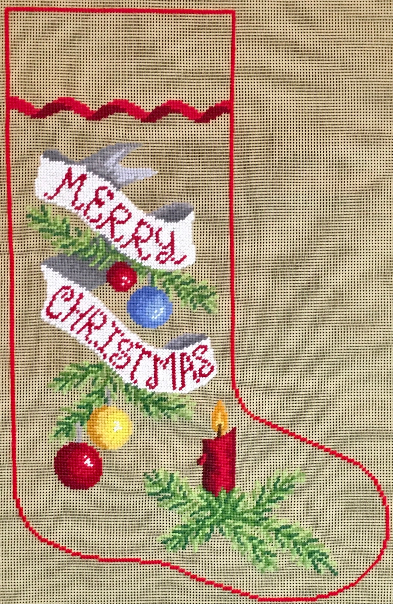 Needlepoint Christmas Stocking Preworked Etsy