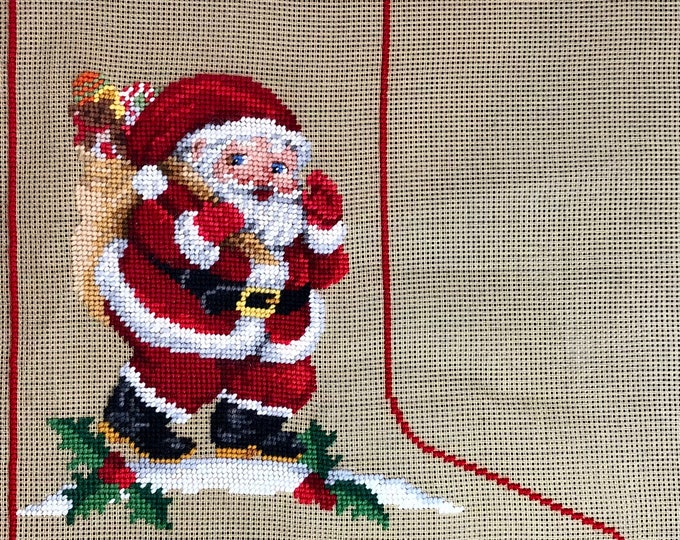 Preworked Needlepoint Christmas Santa Stocking Etsy