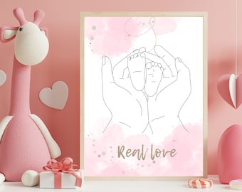 Baby Girl Line Art Print: Newborn Nursery Decor (Digital Download)