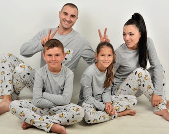 Matching Family Pajamas, Family Macthing Pjs, Cats Printed Pajamas, Matching Loungewear, Gray Family Pjs, Matching Jammies, Family Sleepwear