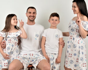 Matching Family Outfits, Family Beach Trip Outfits, Matching Family Beachwear, Matching Anchor Print Dress, Matching Anchor Print Shorts