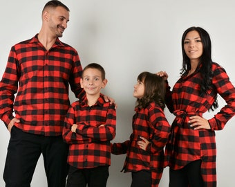 Family Matching Red Plaid Shirts, Matching Flannel Shirts Mother Father Son Daughter, Red Buffalo Plaid Shirt, Family Matching Plaid Outfits