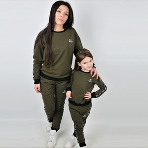 Mommy and Me Sweatsuits, Military Green Outfit for Mother Daughter, Mommy and Me Loungewear, Mother and Daughter Matching Tracksuits, Spring