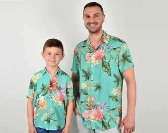 Padre hijo a juego camisas hawaianas, camisas de vestir Aloha a juego, camisas hawaianas de papá y yo, traje de niño padre a juego, camisas Luau