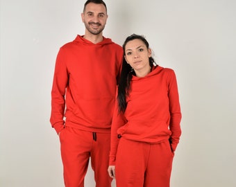 Trajes de sudadera rojos de pareja a juego, trajes de jogger rojos de pareja, traje deportivo rojo para él y para ella, chándales rojos de pareja a juego, regalo de San Valentín