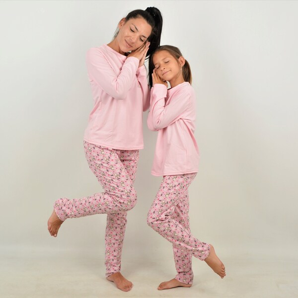 Mommy and Me Matching Pink Cat Pajamas, Mother and Daughter Matching Pink Pjs, Mom Girl Baby Pink Pijamas, Mom Baby Cozy Pink Cat Pijamas