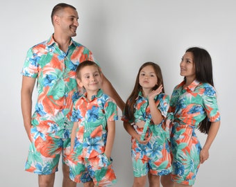 Matching Family Outfits, Matching Family Hawaiian Shirts, Hawaiian Shirts & Shorts, Father and Son, Mother and Daughter, Mommy Daddy and Me