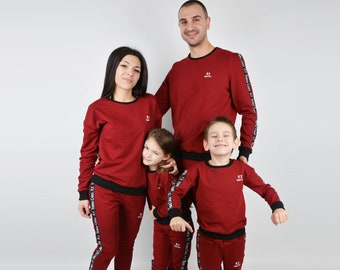 Family Matching Sweatsuits Burgundy, Matching Maroon Tracksuits, Matching Family Sport Outfit, Family Matching Jogger Suit, Casual Outfits