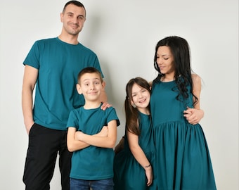 Family Matching Outfits Solid Petrol, Mother Daughter Dresses, Father Son Shirts, Family Summer Set, Matching Summer Outfit, Family Vacation