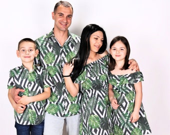 Family Matching Hawaiian Outfit, Father Son Hawaii Shirts, Mother Daughter Tropical Dresses, Family Vacation Shirts, Family Trip Outfit