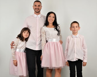 Matching Family Outfit for Pictures, Pink Outfits for Adult and Child, Matching Pink Lace Dress, Matching Pink Dress Shirts, Spring Outfits