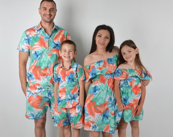 Passende Familie Hawaii-Outfit, Vater Sohn Hawaii-Hemden, Mutter Tochter Aloha Hawaii Kleider, Familienurlaub Shirts, Aloha Cruise Shirt