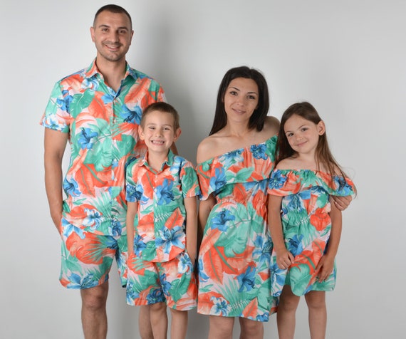 Traje familiar hawaiano a juego, camisas de padre hijo Hawaii