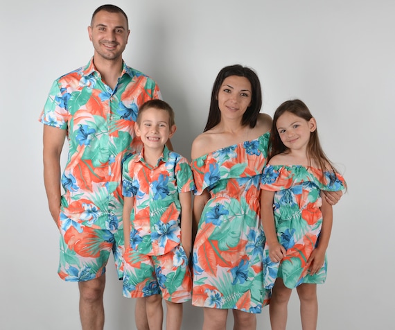 Traje familiar hawaiano a juego, camisas de padre hijo Hawaii