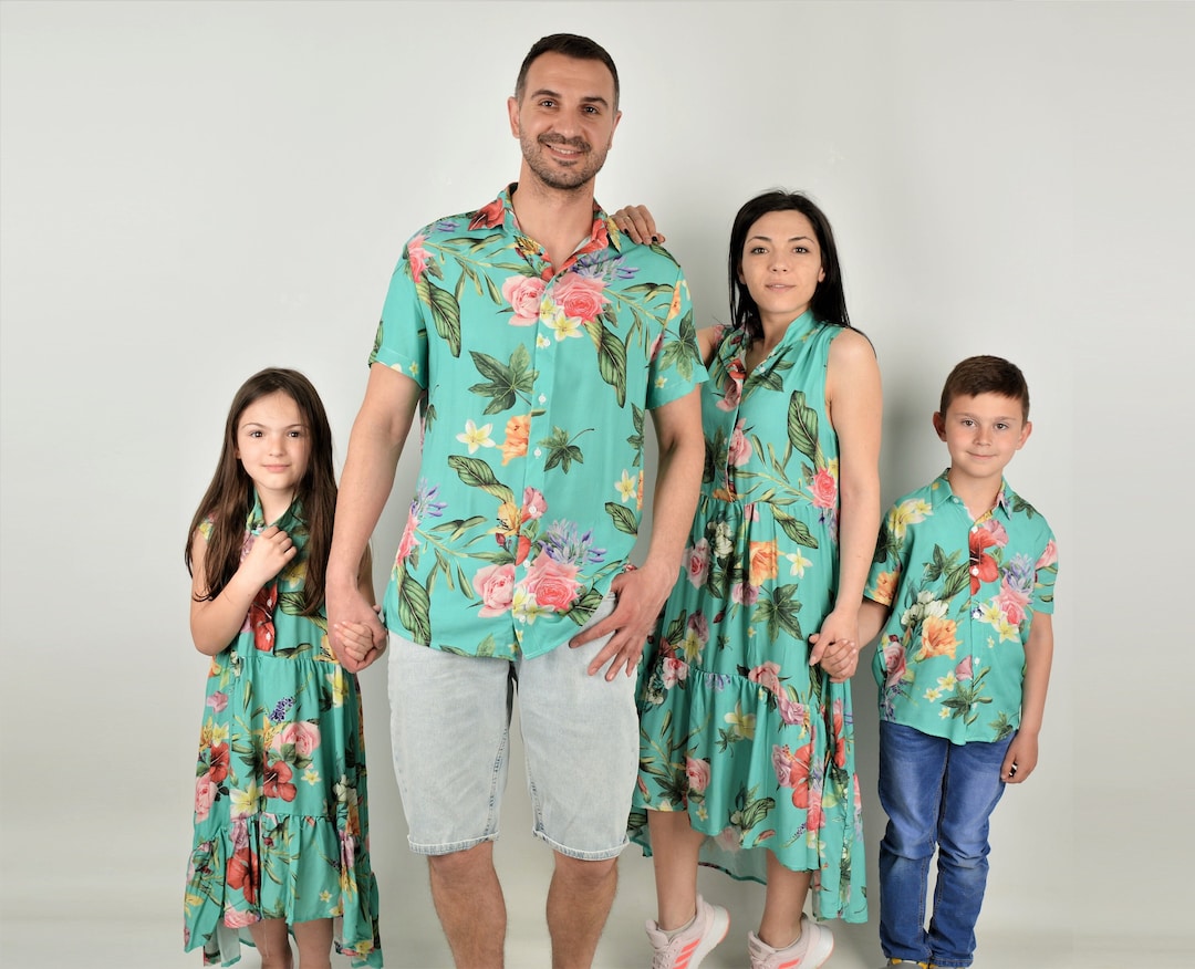 Matching Family Hawaiian Outfit, Matching Loose Shirtdress, Mommy and Me Oversized Dress