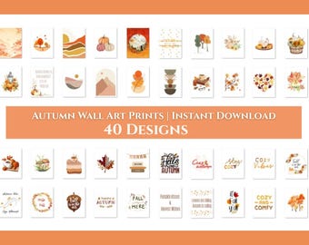 Fall Wall Art Bundle - 40 Printable Autumn Prints - Cozy Pumpkin Decor - Instant Download