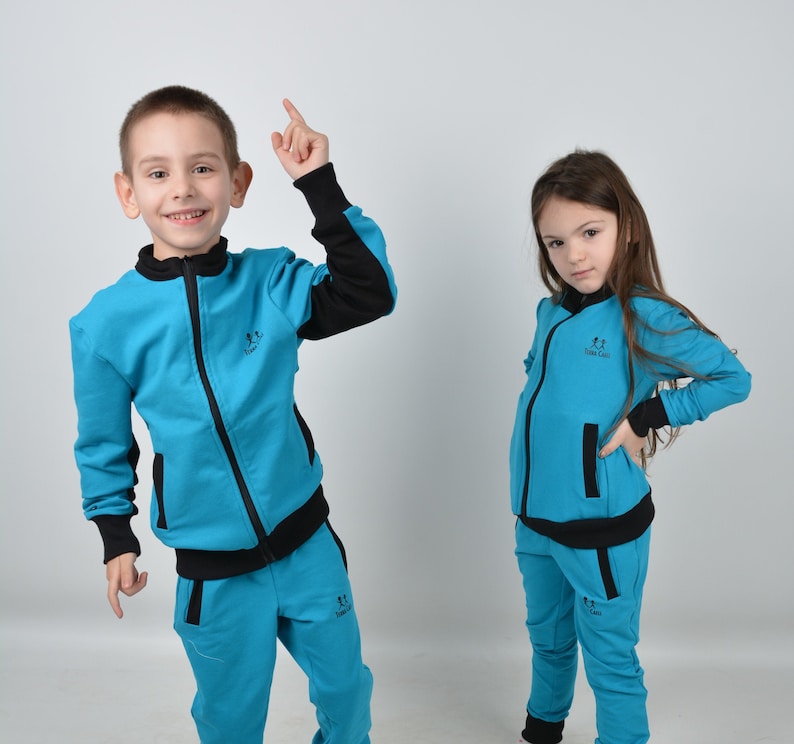 Matching Brother Sister Casual Outfit Boys Girls Blue Tracksuit Matching Siblings Outfit Kids Sweatsuit Joggers Swearshirt Baby Toddler