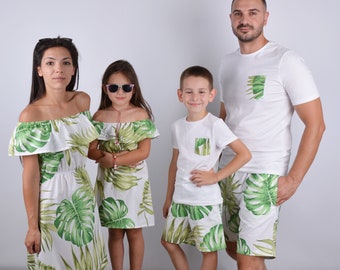 Matching Family Hawaiian Outfit, Hawaiian Shorts Tshirts, Tropical print, Family Matching Aloha Set, Aloha Shirt, Hawaiian Tees Mom Dad Kids