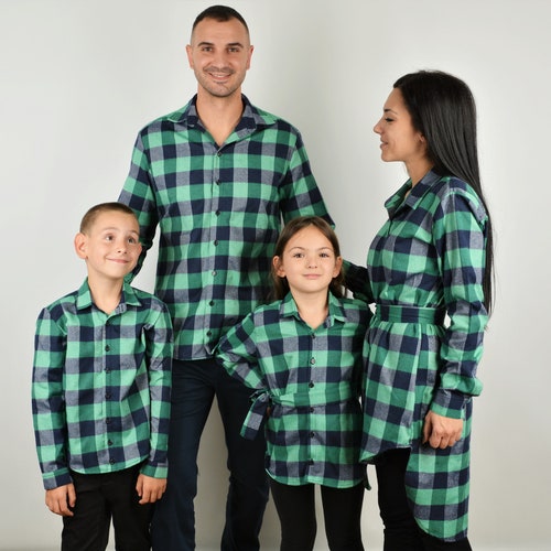 Family Matching Green Plaid Shirts 