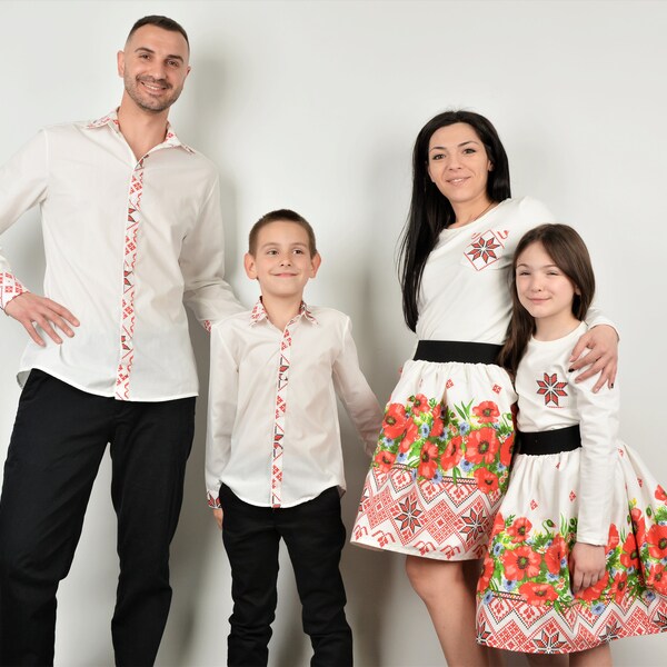 Family Matching Outfits, Traditional Bulgarian Folk Costumes,  Mother Daughter Bulgarian Rose Shevitsa Dress, Matching Bulgarian Folk Shirts