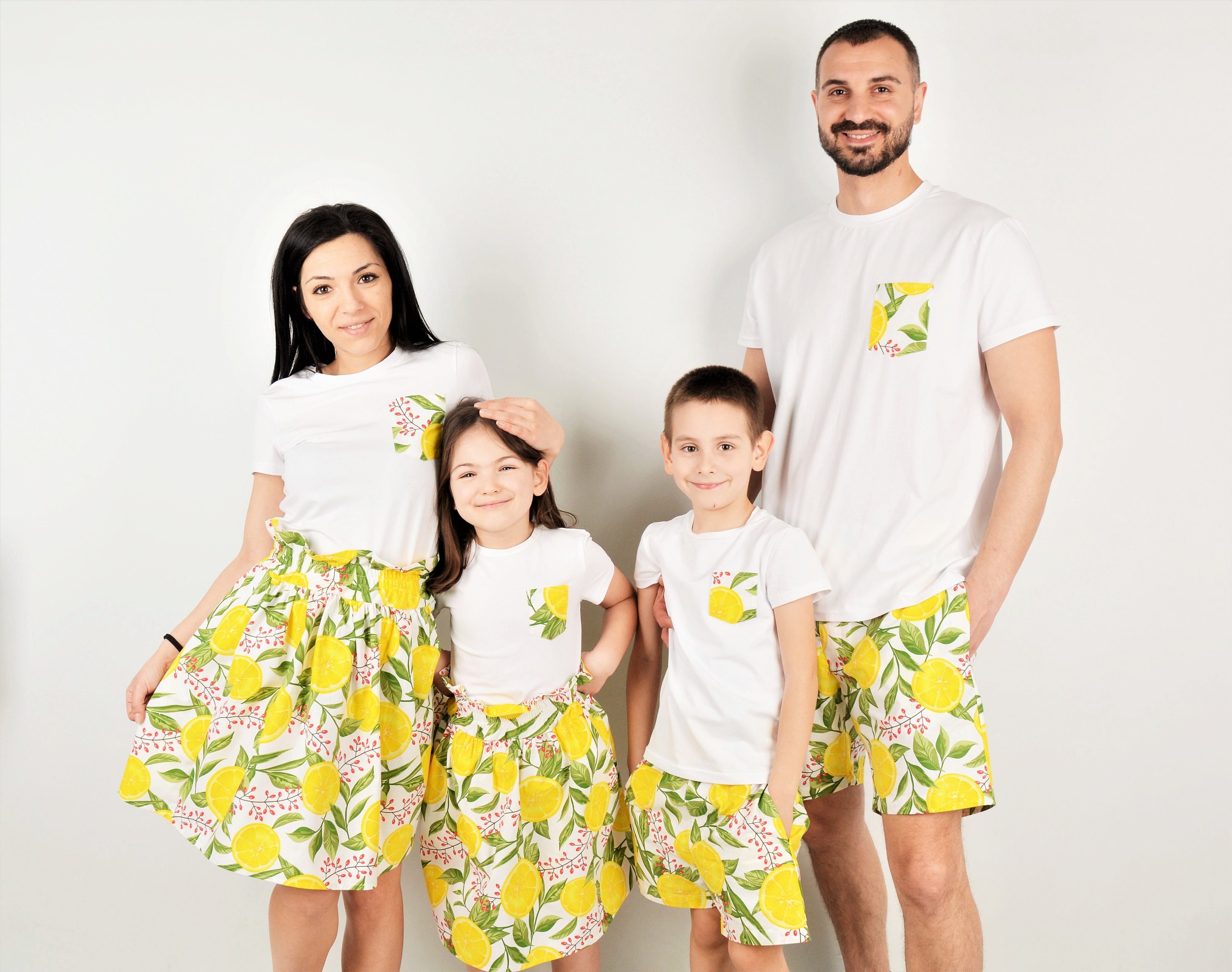 Lemon Pattern Family Matching Lemon Tees and Tops Mommy and Me Lemon Skirts Matching Family Outfits Yellow Father and Son Lemon Shorts
