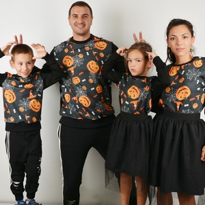 Adult Kids Halloween Costume, Halloween Sweaters for Family, Matching Fall Witch Skirts, Family Halloween Sweaters, Halloween Pumpkin Print