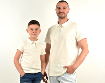 Polos assortis pour père fils, polos écru papa et moi, polos père fils, polos écrus papa et bébé, cadeau pour père