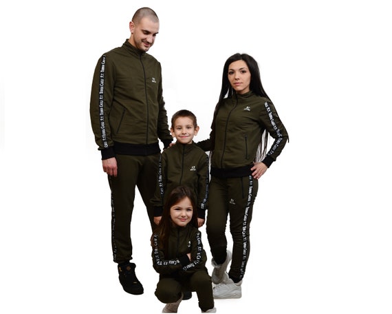 Family Matching Sweatsuits Khaki Color, Family Matching Tracksuits, Family  Matching Casual Outfits, Family Matching Olive Green Jogger Suit 