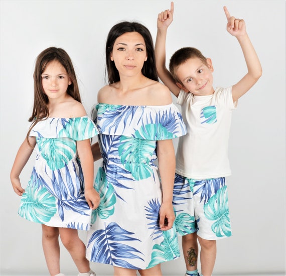 Off-Shoulder Mother Daughter Dress Family Matching Outfits Mommy and Me  Clothes